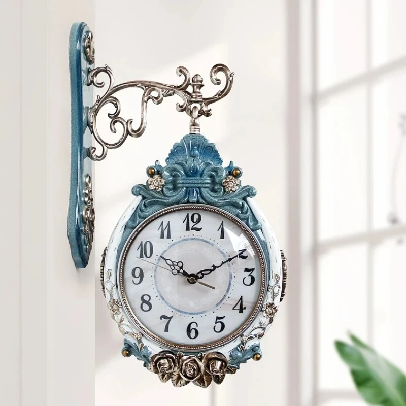 Double-sided Wall Clocks Vintage Art Decoration Clocks Living Room Elegant Clock Silent Luxury Wall Watch Aesthetic Decorations