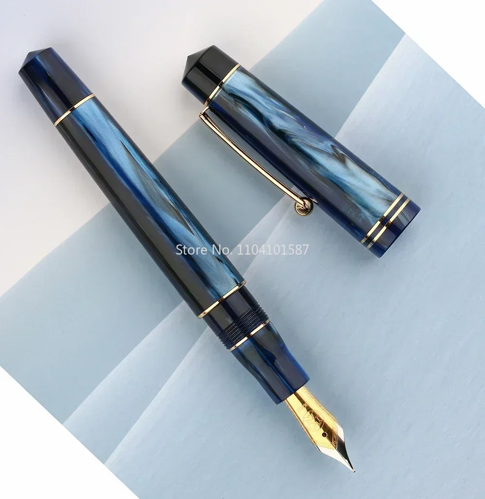 New MAJOHN 800 Resin Fountain Pen Germany Imported No. 6 BOCK Nib 35# 0.5mm with Converter Blue and Golden Clip Writing Gift Pen
