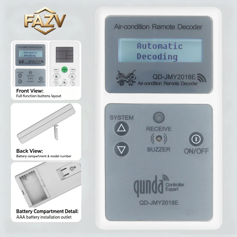 FAZV for QunDa QD-JMY2018E KT-6018 Full Set Air Conditioner Remote Control Tester