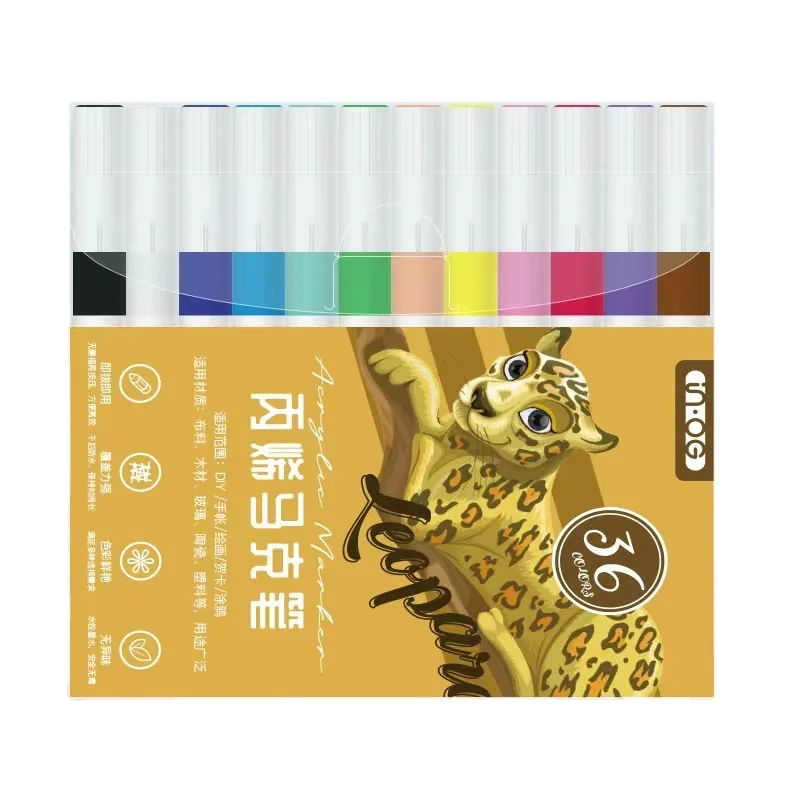 12/24/36 Colors Acrylic Paint Pens Water-based Art Markers for Wood Canvas Rock Glass Ceramic DIY Crafts Making Drawing Supplies