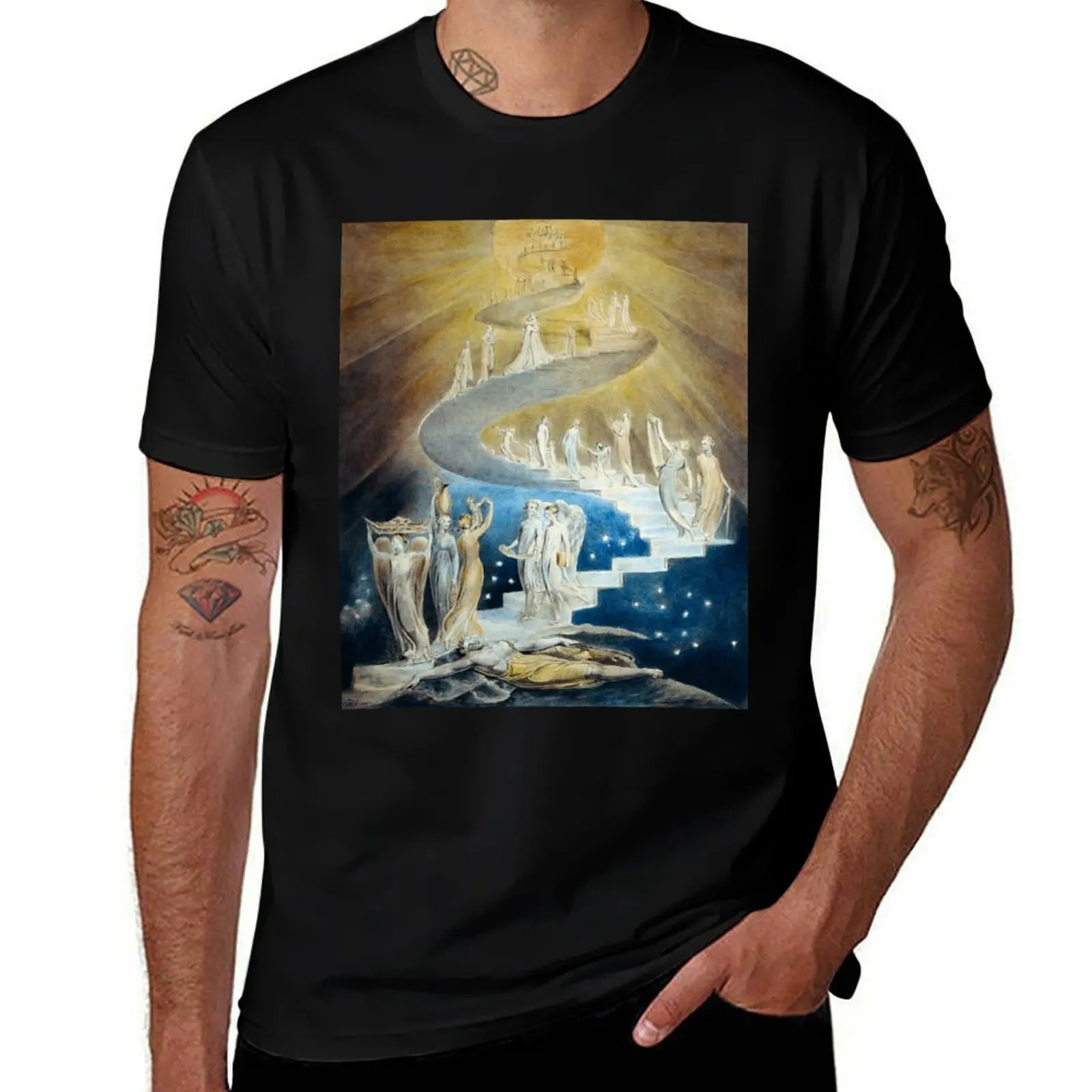 Jacobs Ladder by William Blake T-Shirt cotton t-shirt plain for man package T-Shirt