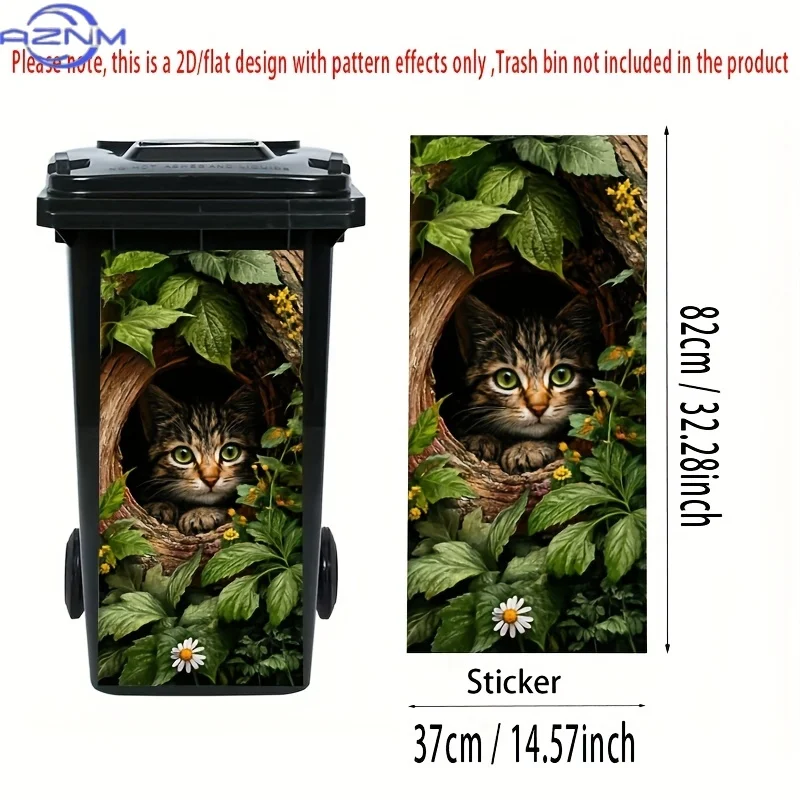 1pc Realistic Kitten in Log Hole with Greenery & Flowers Self-Adhesive PVC Sticker - Removable Durable Large x  (xcm) Wheelie