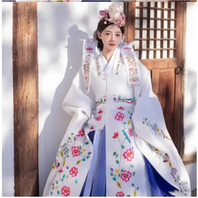 Hanfu Girls Traditional Ethnic Costume Korean Embroidery Princess Wedding Dress