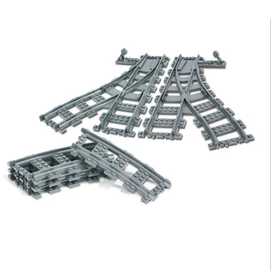 Rechte treinrails Gebogen accessoires autoblokken Bouwsets DIY 10-100 stuks kinderspeelgoed moc bakstenen Stad schakelaar spoelkruising