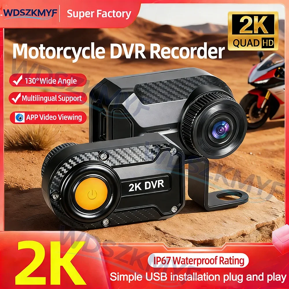 

2K HD WiFi Motorcycle DVR Dash Cam Waterproof IP66 170 Degree Wide Angle Loop Recording HD Video Camera USB C for Motor Vehicles