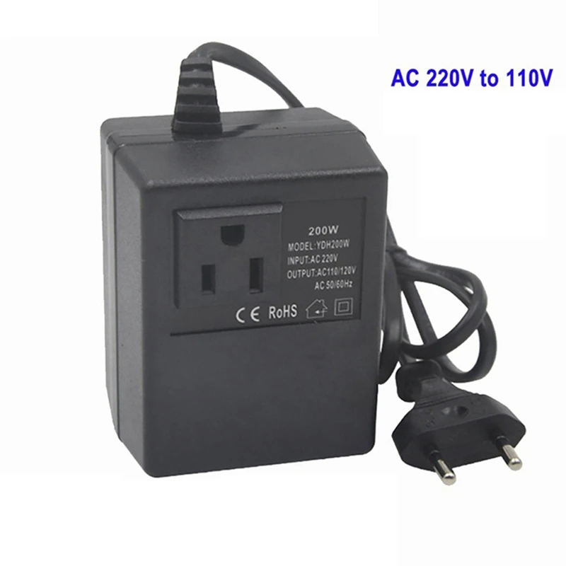 Power Transformer Voltage Regulator 220V to 110V Voltage Converter Step-Down Transformer Invert 200W EU Plug-ABVK