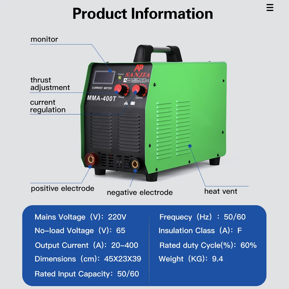 LANLING High Frequency MMA400T 220V/380V 12KVA 400A IGBT DC Welding Machine Portable Inverter 12KVA 400A New Mma Welder for Sale