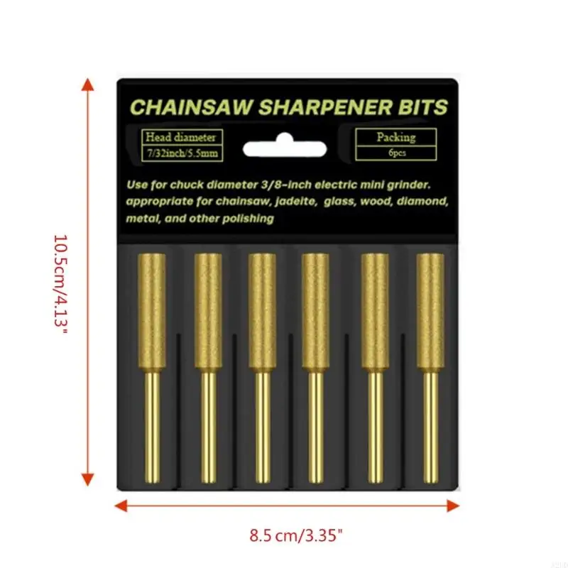 A2UD 6Pieces High Hardness Chainsaw Sharpening Stone Grinding Heads Strong Toughness Diamond Chain Saw Sharpener Tool
