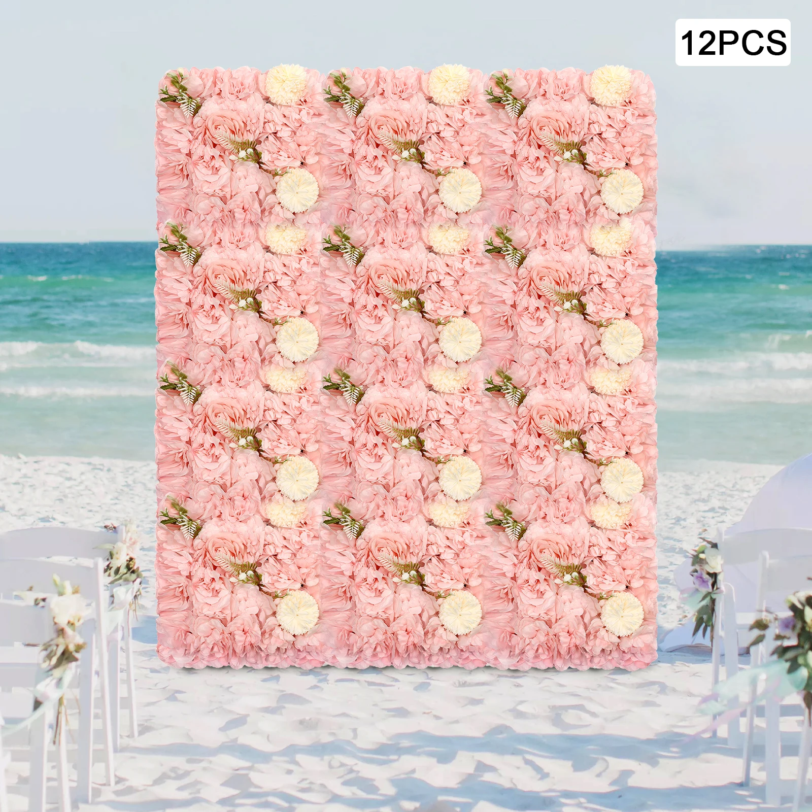 12PCS Artificial Flowers Wall Panel 3D Floral Wall Background for Wedding Backdrop Wall Decor Outdoor Decoration15 * 15inch