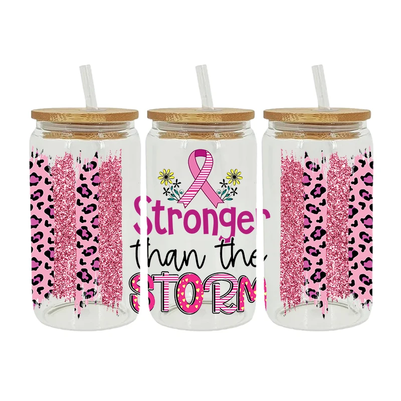 UV DTF Transfer Sticker Breast Cancer Themed For The 16oz Libbey Glasses Wraps Bottles DIY Waterproof Cup Sticker D3638