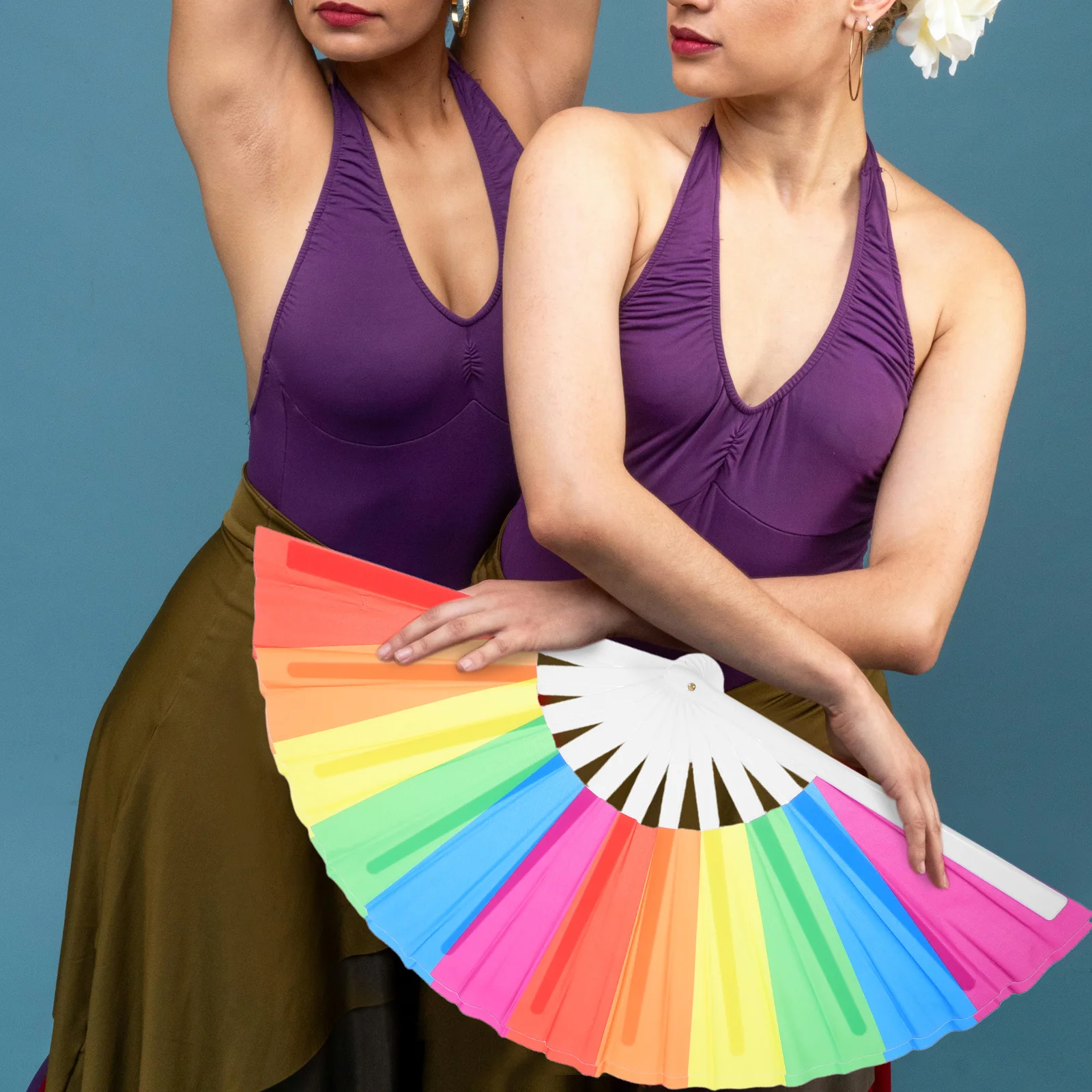 

1pcs Rainbow Fan Chinese Style Folding Hand Fans Lightweight Portable Dance Fans Versatile Use Outdoor Travel Wedding