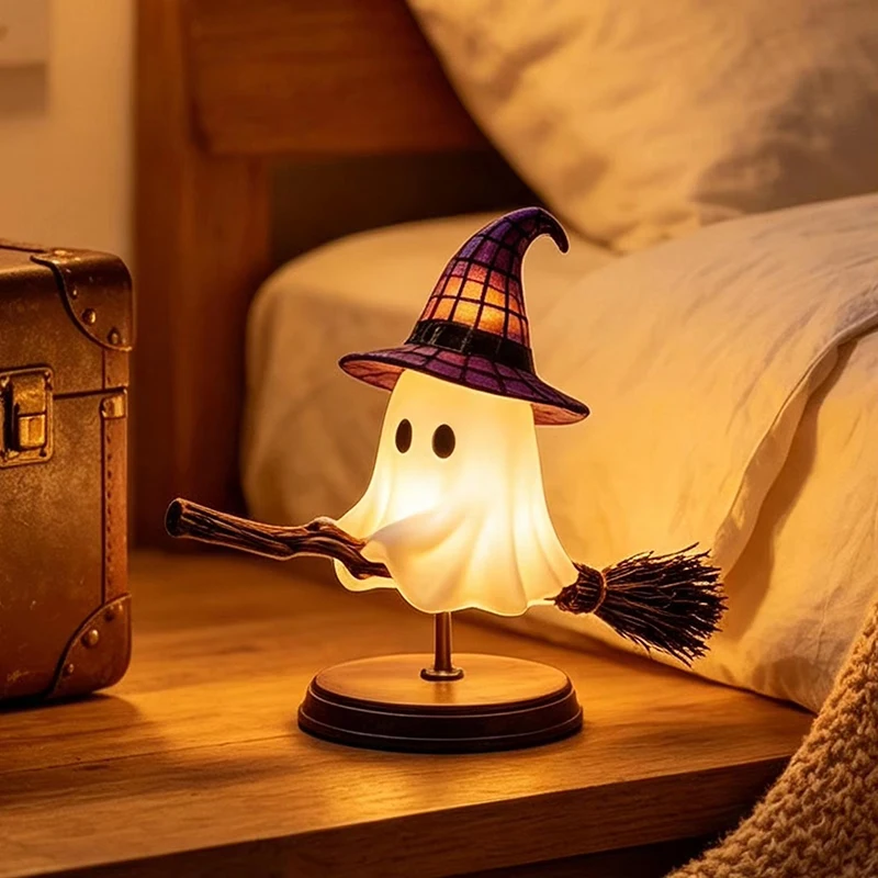 Halloween Lamp Ghost On Broom USB Powered Light Halloween Decorative Lamp For Home Apartment Living Room Nursery Study Desk