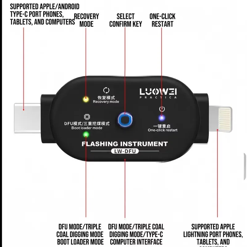 Luowei LW-DFU DFU-X One-Click Enter DFU Recovery Odin Download Mode for iPhone iPad Android IOS Devices Mobile Phone Repair Tool