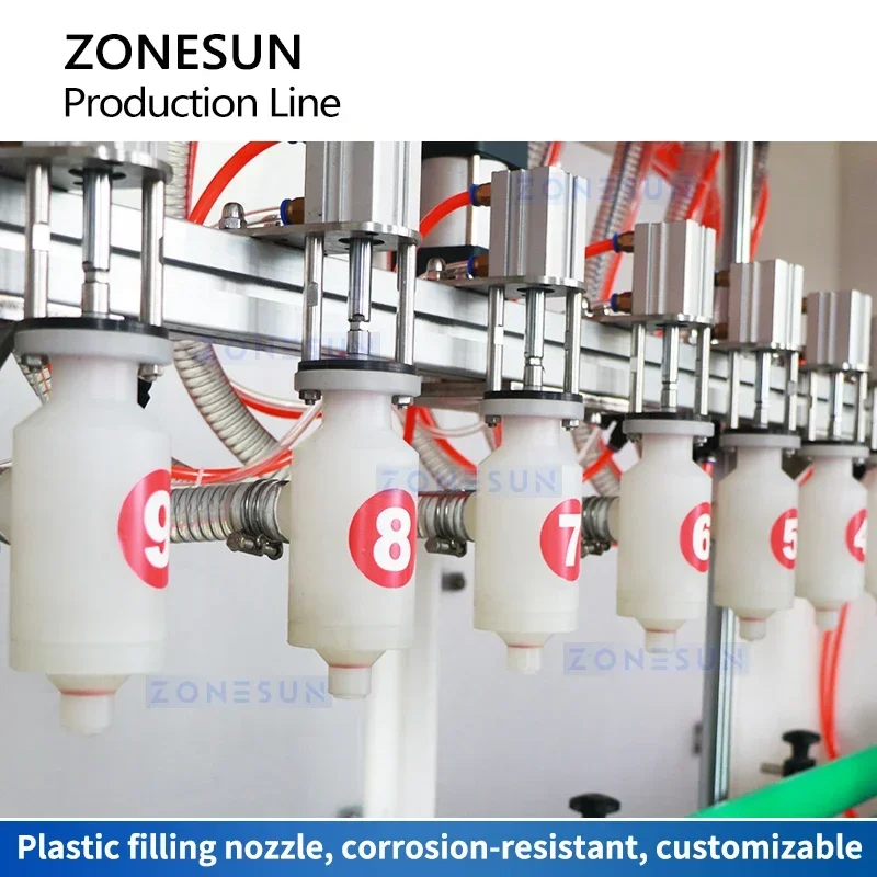 Línea de Producción de Llenado de Líquidos Químicos Zonesun ZS-FAL180F5, Máquina de Llenado de Blanqueador, Línea de Envasado de Pesticidas y Desinfectantes