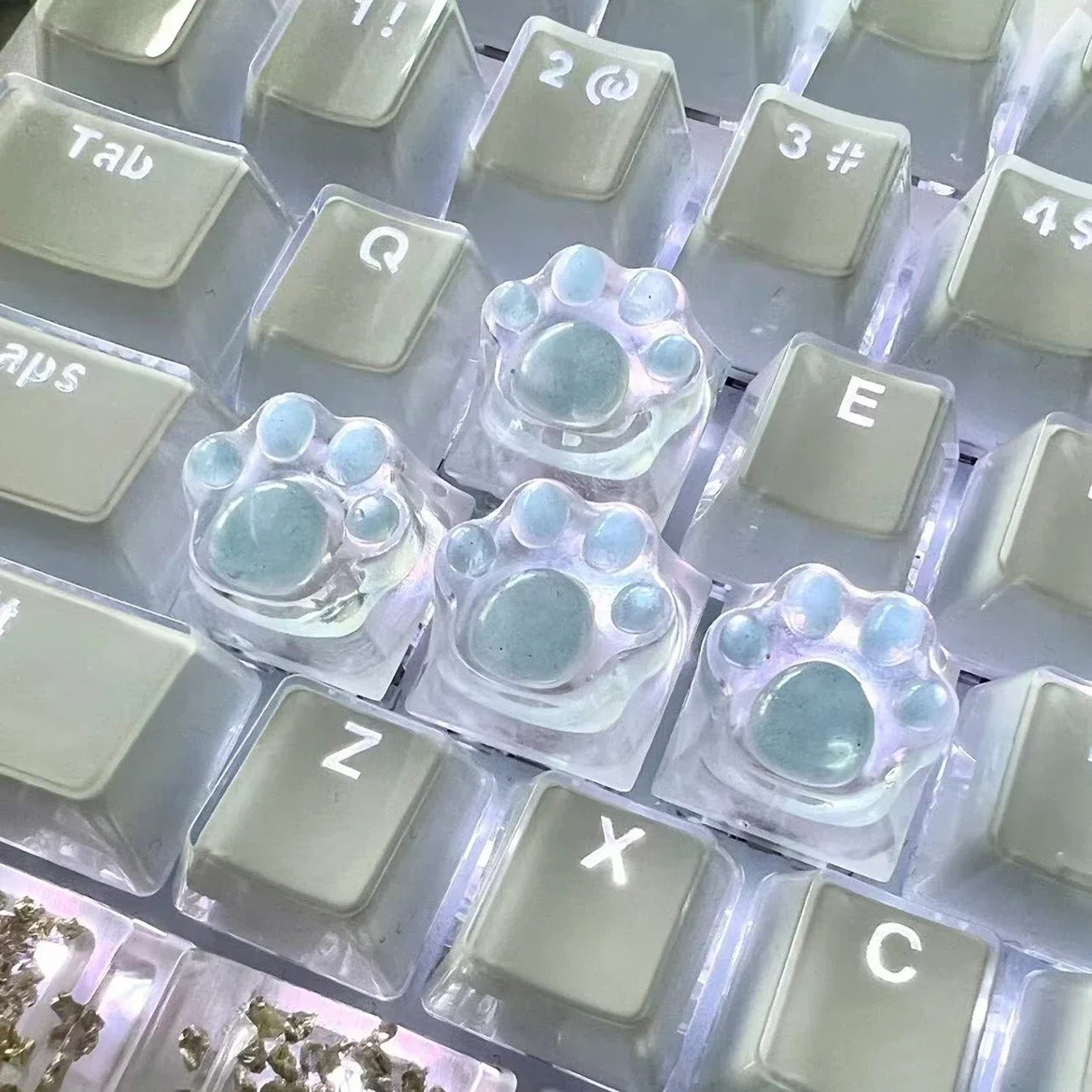 4PCS Colorful Transparent Cat Claw Pad Resin Keycap Game Mechanical Keyboard Keycap Transparent RGBESC WASD Keycap