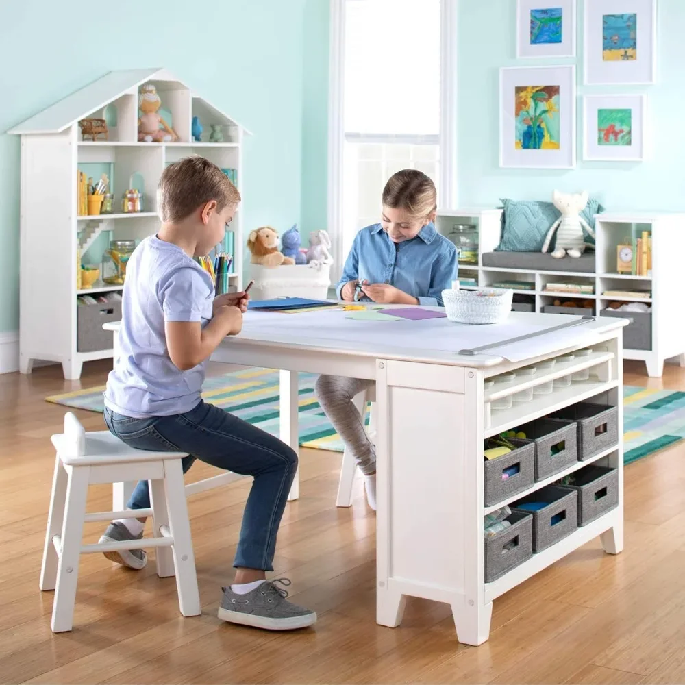 Kids' Art Table and Chair Set - Creamy White: Wooden Kids Play Table for Arts and Crafts| Coloring Desk ,Kids Activity Table