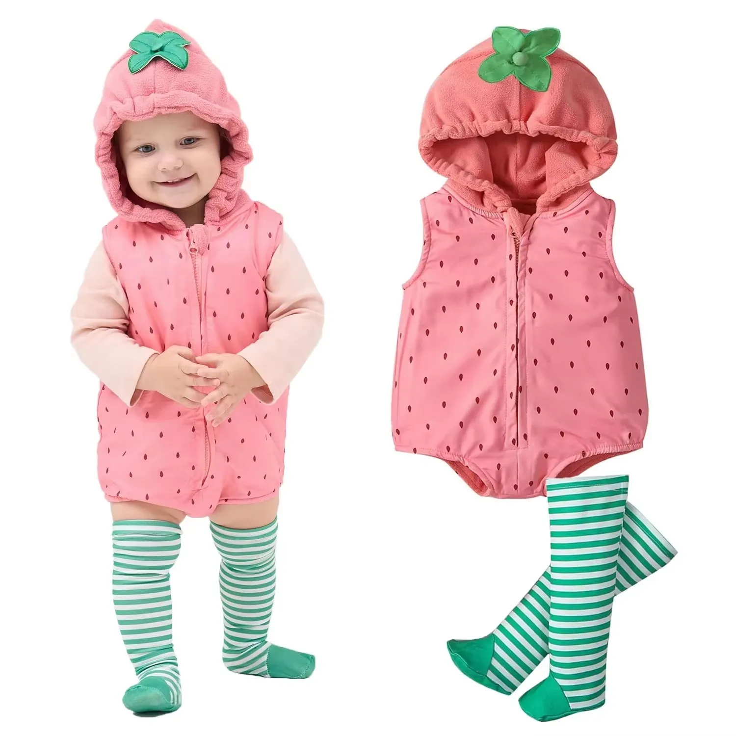 

Umorden 0-18M Pink Strawberry Costume for Baby Girls Halloween Purim Birthday Party Fancy Dress With Stockings