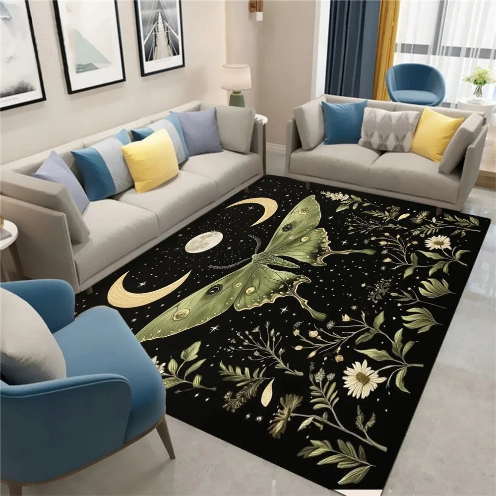 1pc Artistic Butterfly Area Rug and Moth Pattern Lunar Elements Rectangle Mat Hand Machine Made Living Room Bedroom Decoration