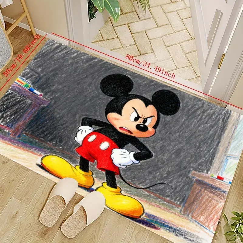 

1 шт. креативный напольный коврик Angry Mickey Mouse в стиле эскиза 50x80 см/4,68x31,49 дюйма, нескользящий впитывающий коврик с персонажем мультфильма для