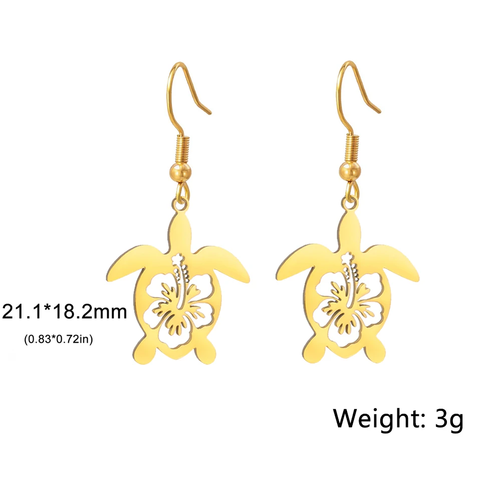 زهرة الكركديه نمط السلاحف البحرية الأقراط الفولاذ المقاوم للصدأ الأزياء الأقراط للنساء #5