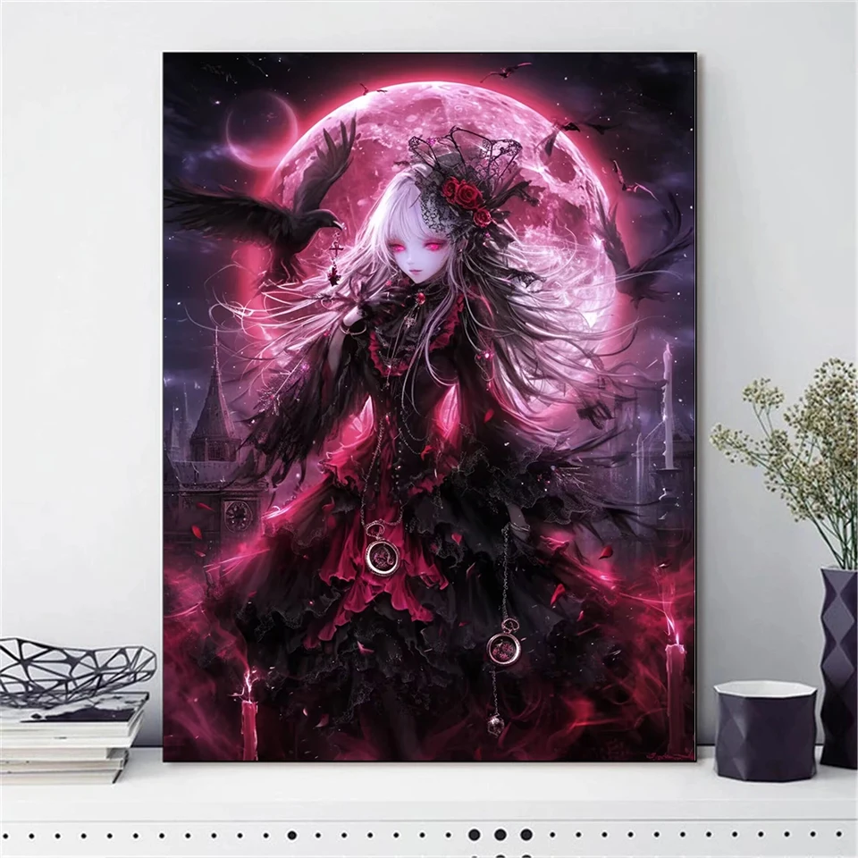 5D DIY Gothic Girl Diamond Painting Dark girl Full Square/Round Diamont Embroidery Mosaic Cross Stitch Home Decor Gift image 2