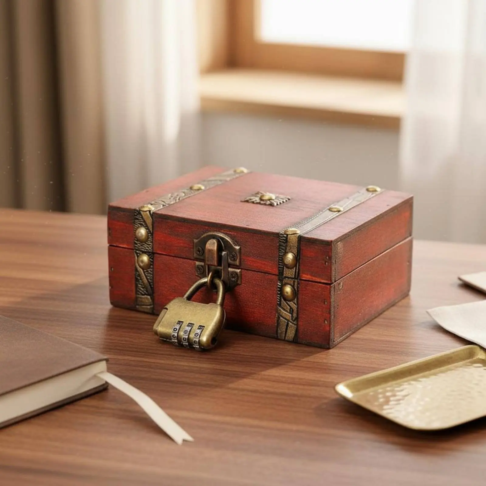 Vintage Wooden Box Decorative Distressed Wood Storage Case Antique Design Treasure Chest Multipurpose Small Trinket Box view 2