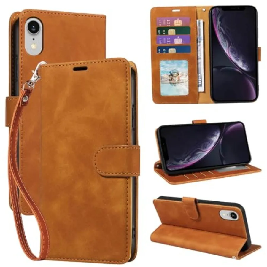 

Phone Case Wallet, [RFID Blocking 4 Card Slots] Soft PU Leather Phone Cover, Wrist Strap, Shockproof Protective, Stand Flip Cas