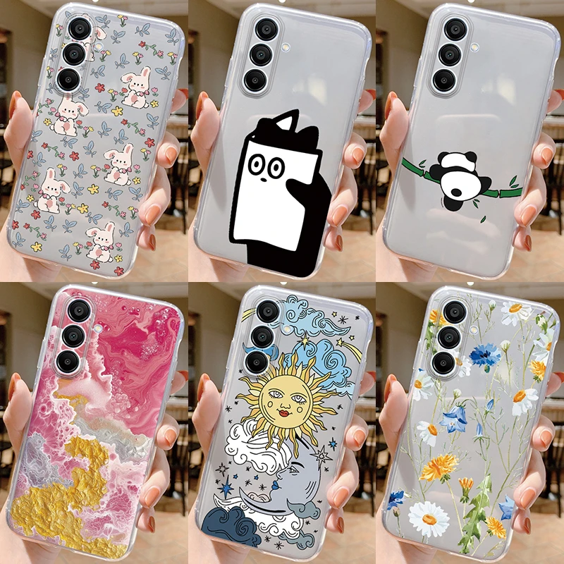 For Samsung Galaxy M55 C55 F55 Phone Case Fashion Flower Transparent Back Cover For Samsung M 55 Soft TPU Anti Drop Bumper Shell