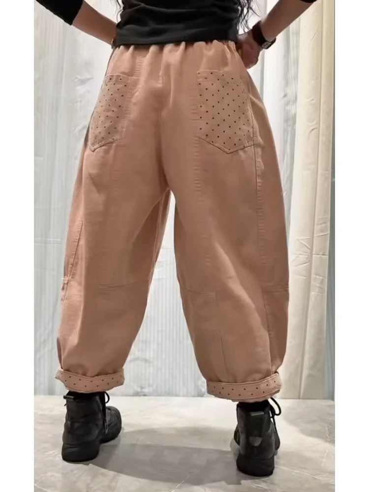 Amax LuluE Spring Fashion Classic Denim Pants Ladies 2026 Japanese Leisure Dot Jeans Womens Vintage Loose Elastic Waist Trousers