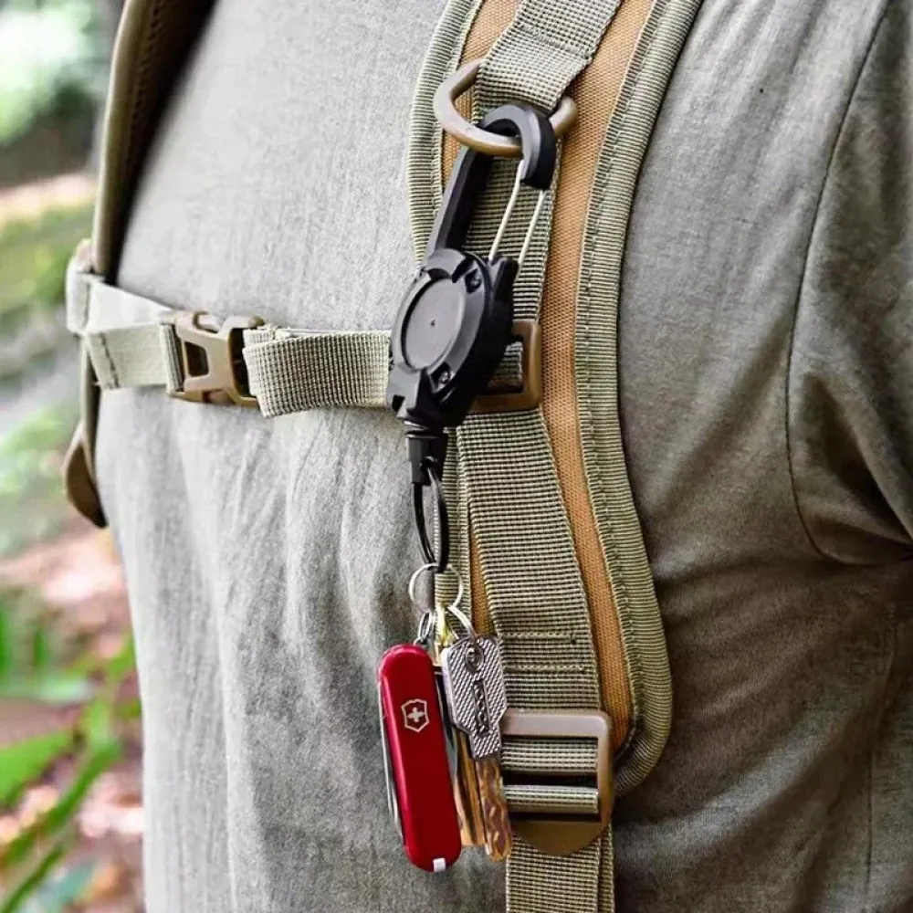 1Pc Wire Rope Sporty Retractable Key Chain Easy-To-Pull Buckle Anti-Lost High Rebound Anti-theft Metal Easy-To-Pull Buckle