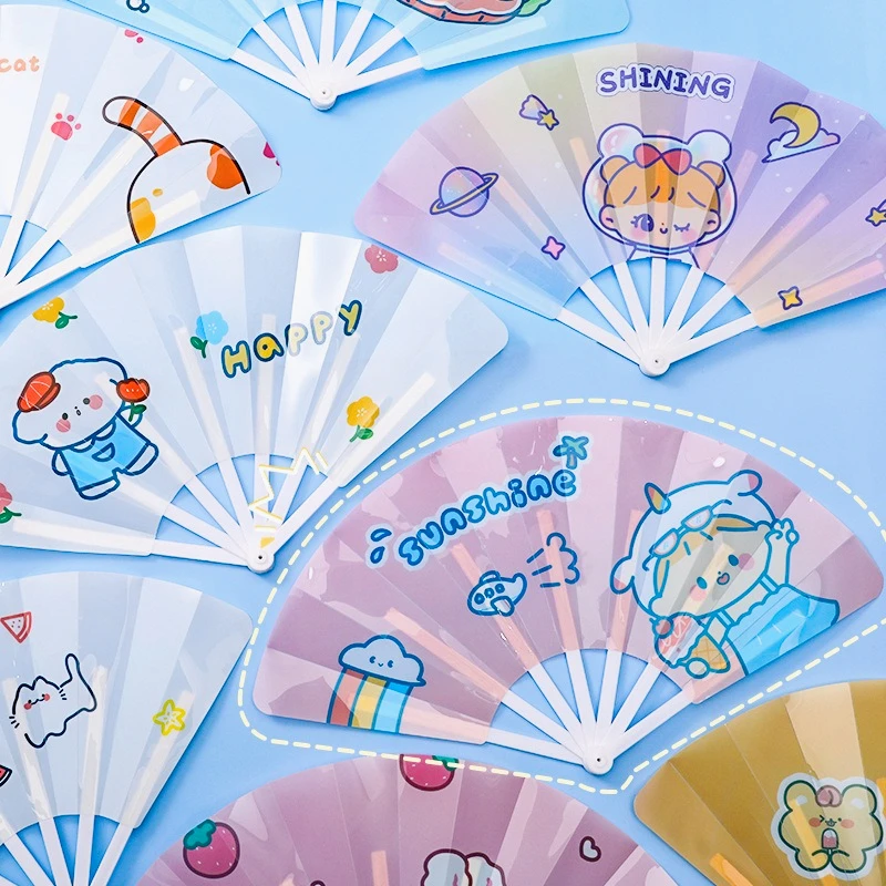 1Pc Korean INS-style Cute Cartoon Plastic Folding Fan Travel Portable Summer Cooling Handheld Fan for Girl Students