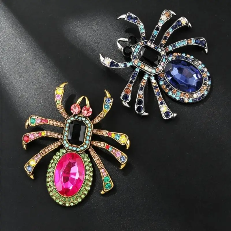 Luxury Rhinestone Crystal Exaggerated Spider Brooch Women Clothing Coat Jewelry Accessries Gift