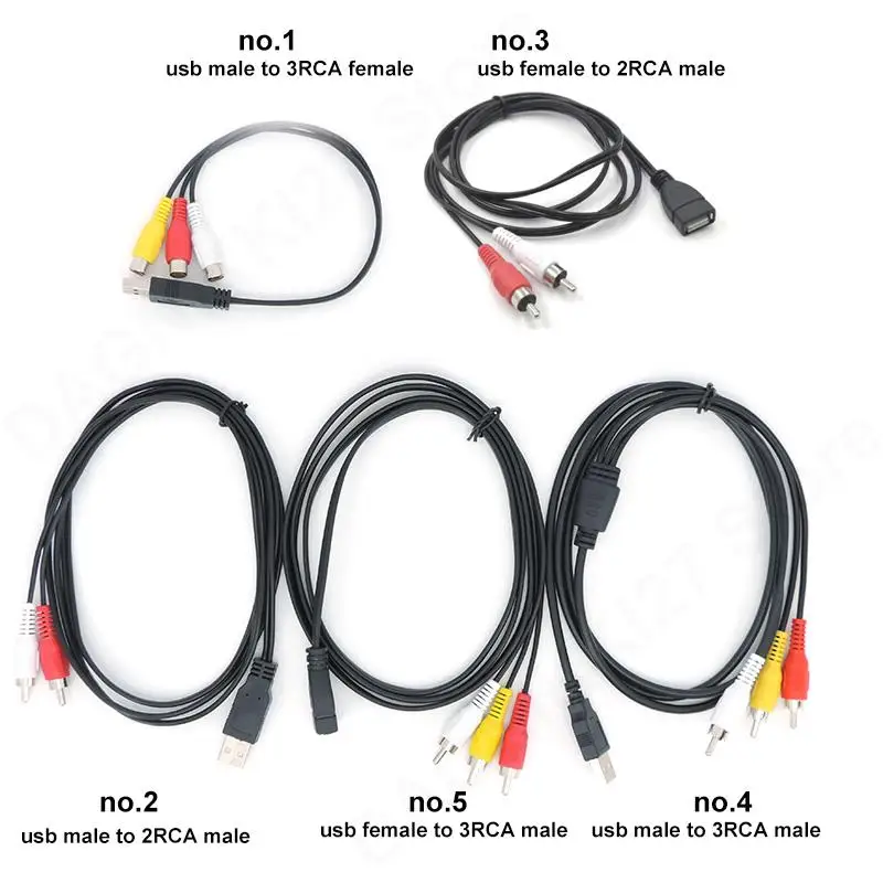 USB A 2.0 female Male To 2 3 Rca 2/3RCA plug Adapter connector converter Cable Lead PC TV HDTV AUX Audio Video V27