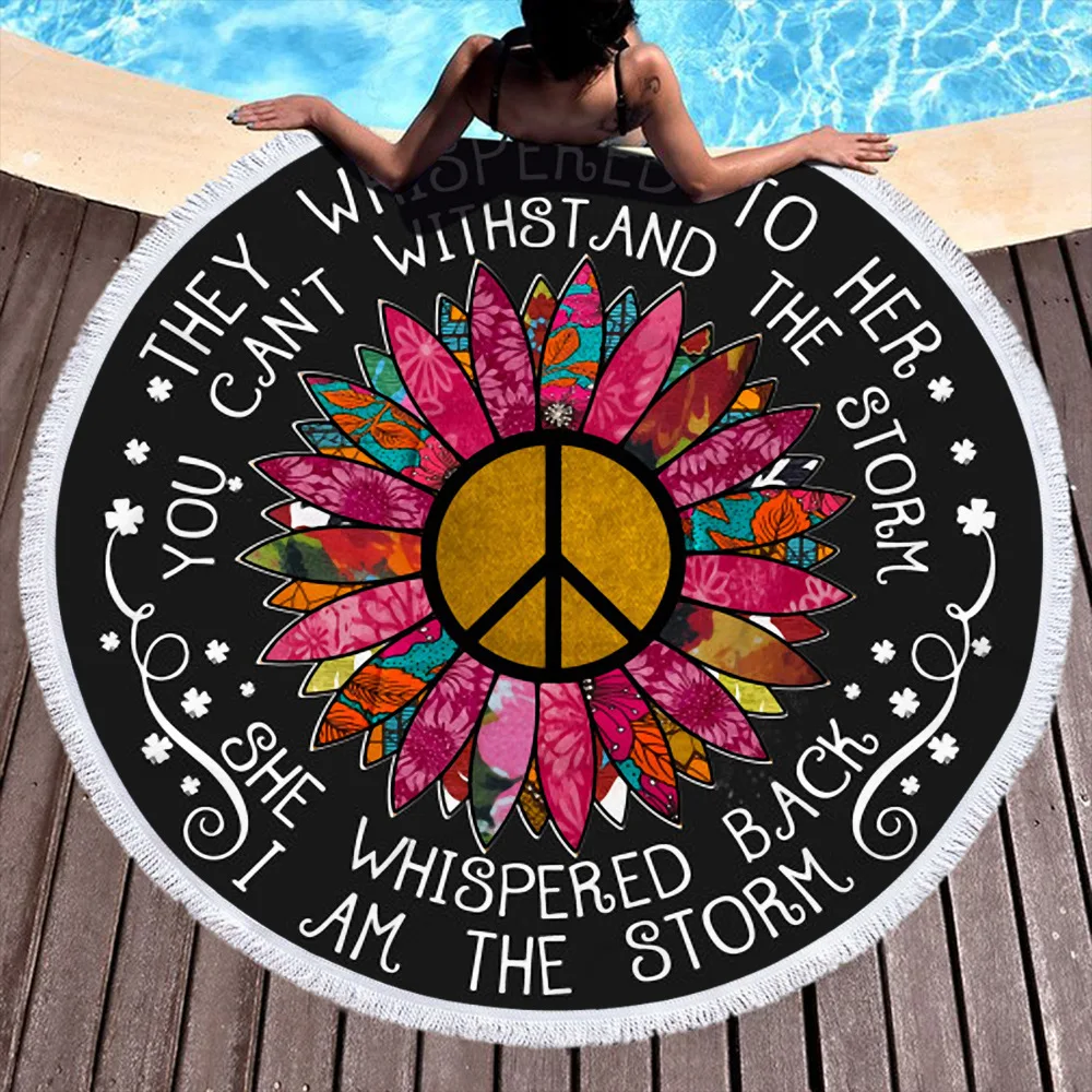 

Towel Beach Towel Shawl Fast Drying Swimming Gym Camping Big Round Beach Towel Sunflower Peace 3D Printed Beach Towel 02