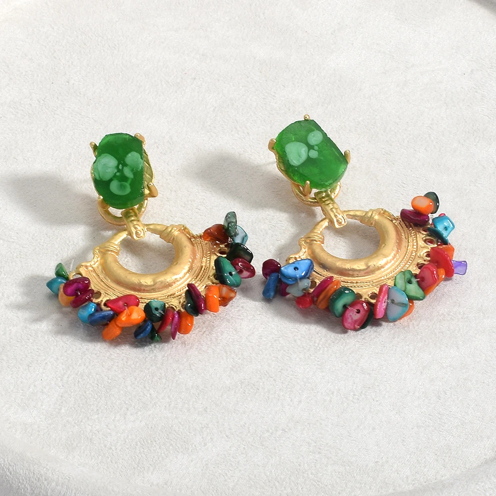 Vintage Handmade Beaded Earring For Women Boho Jewelry Resin Stone Statement Jewelry Bohemian Ear Ring Drop Earrings