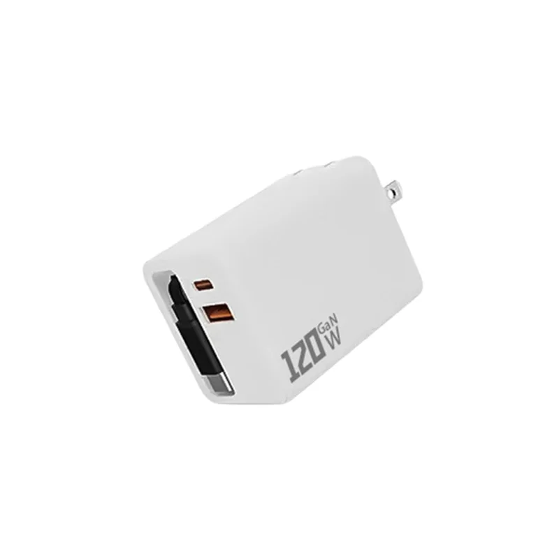 3-in-1 120W GaN-Ladegerät USB Typ C Schnellladegerät mit einziehbarem USB-C-Kabel und Netzstecker für iPhone und Huawei