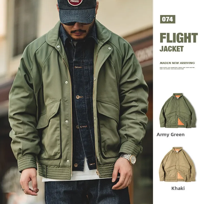 Maden Thickened Pilot Jacket Men's Winter Warm Cotton Coat with Pockets Casual Loose Fit Youth Fashion Polyester Fiber