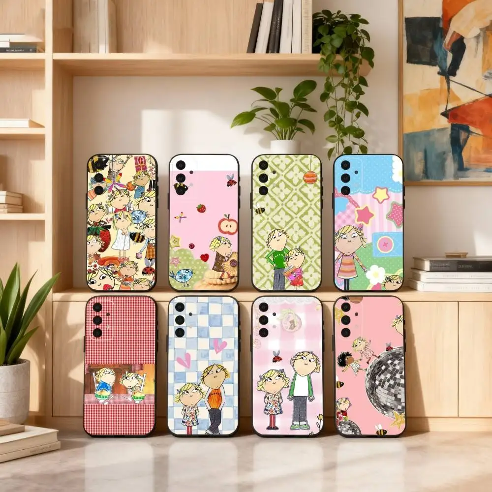 

Cute C-Charlie and L-Lola (2) Phone Case For Samsung S25,24,23,22,30,21,10,9,Ultra,Plus,Lite,FE,4,5 G Soft Black Case