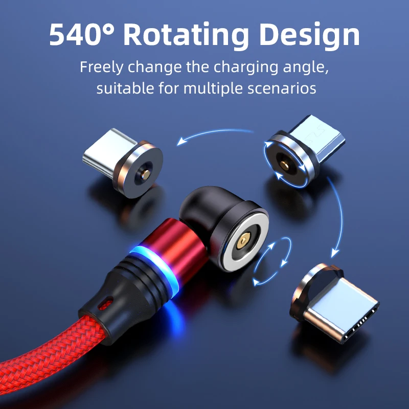 2.4A Magnetic Type C Charging Cable 540° Rotating USB C Data Sync Charger Cable for Android Samsung Xiaomi Huawei Mobile Phone