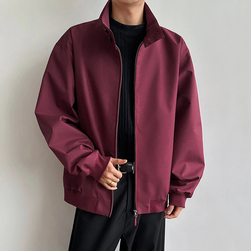Korean Style Men's Jackets Stand Collar Solid Color Casual Menswear New Button All-match Loose Male Coats Autumn VR7H