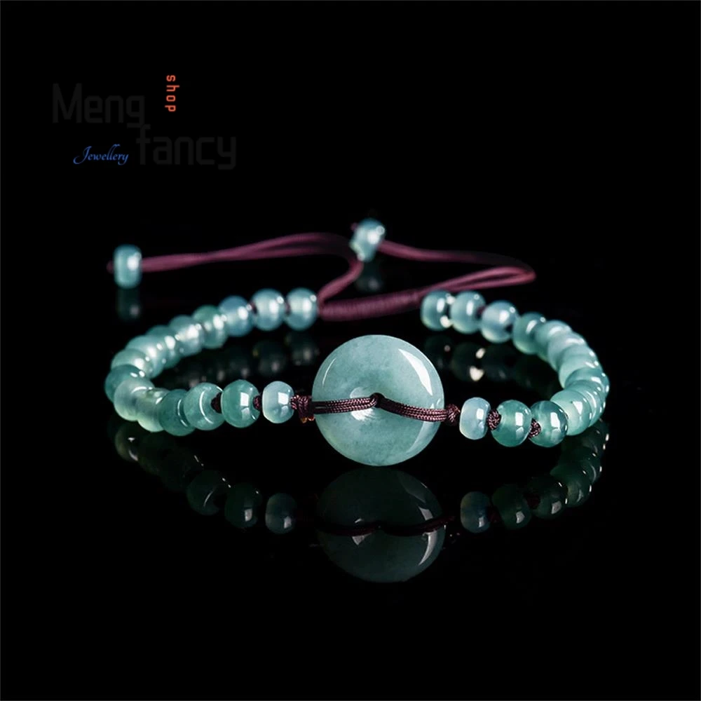 

Натуральный браслет из нефрита жадеита «Голубая вода» с узлом «Пин Ань», ручное плетение, высококачественный нефрит «Ледяной класс», модные парные украшения