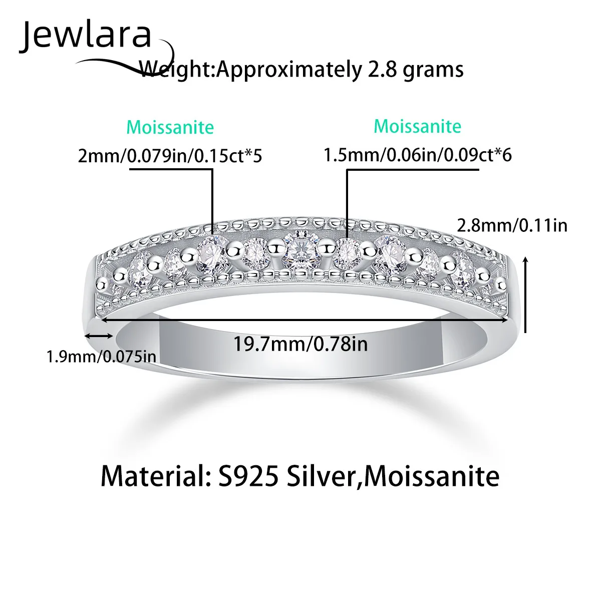 Jewlara Moissanite Ring Simple Temperament Women, Do Not Fade, Fashionable Stacked 925 Silver Commuting Versatile