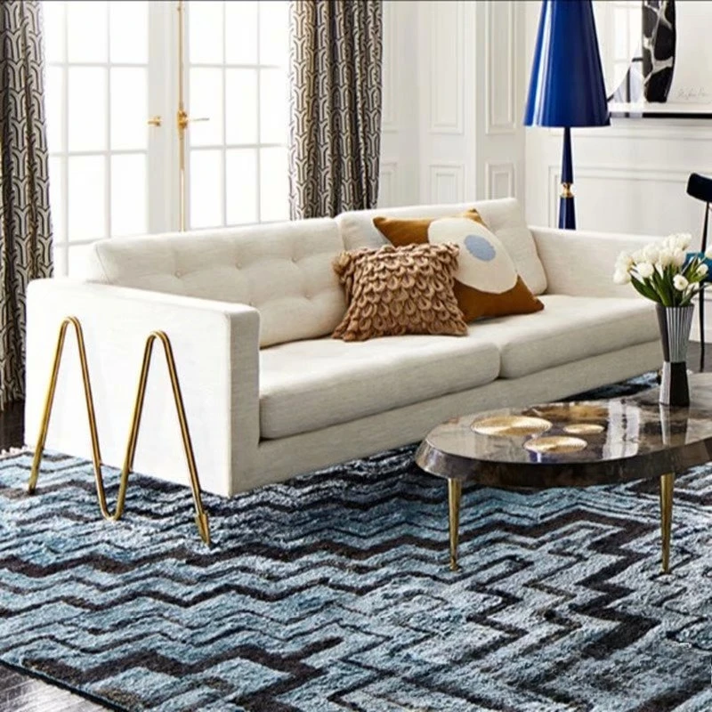 Stainless steel three-person sofa model hall reception double fabric leisure sofa