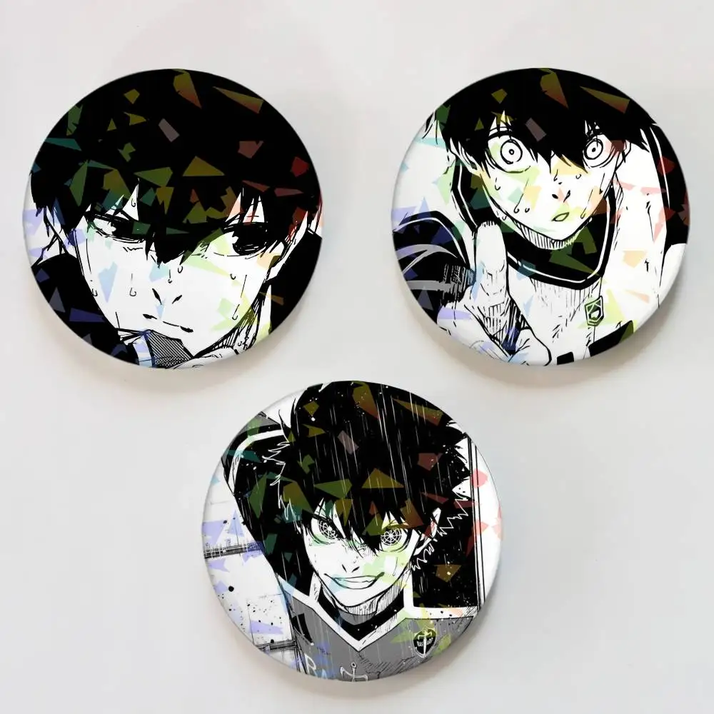 Yoichi Isagi Anime B-blue L-lock Round Badge Lapel Pins for Backpacks Briefcase Laser Brooch Clothes Gifts