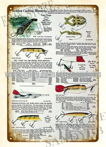 Heddon Casting Minnows fishing bait lure outdoor metal tin sign reproduction