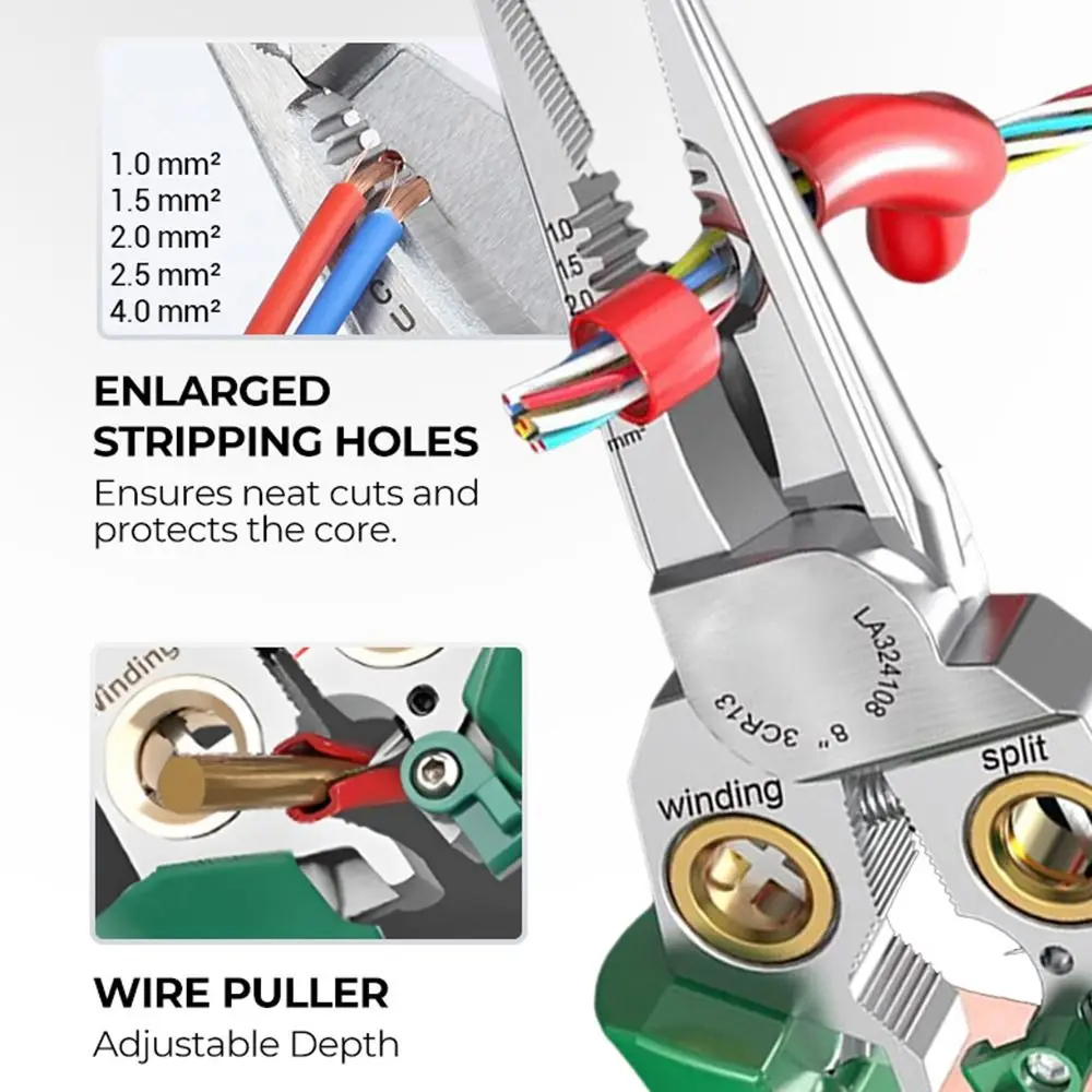 8 in 1 Insulation Wire Stripping Pliers Multifunction Green Handle Cable Stripper Pliers Wire Stripping Electric Repair