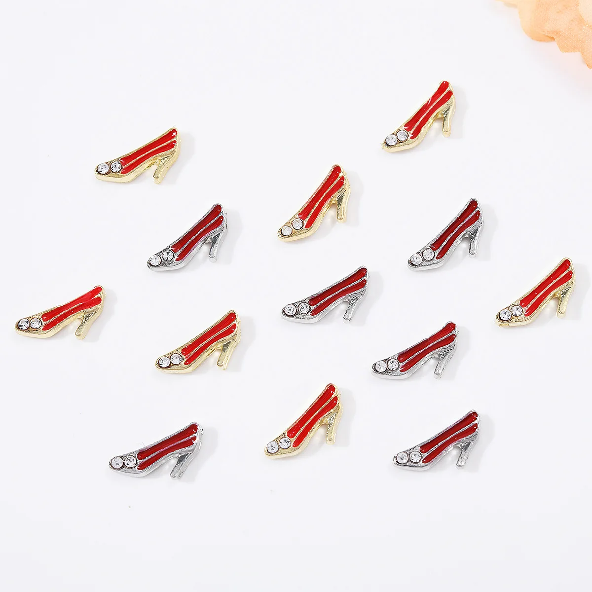 10pcs Alloy Heels Nail Art Charms 3D Luxury Diamond Gold Silver Bottom Nail Jewelry High Heeled Shoes Part Manicure Accessories