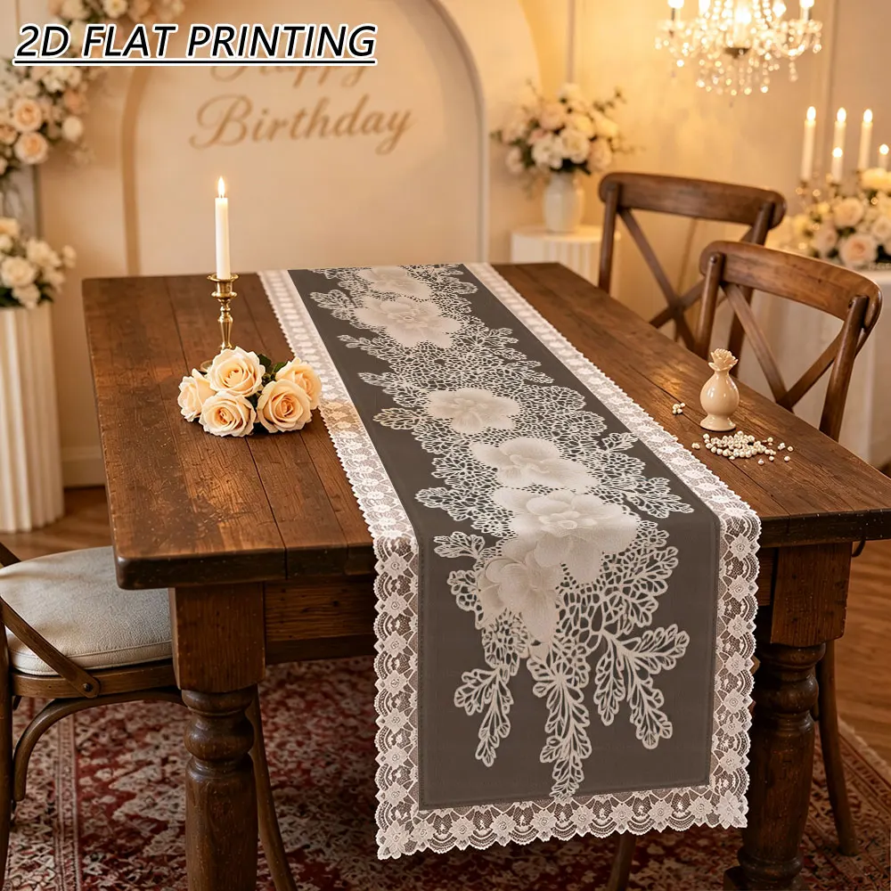 1pc White 3D Floral Pattern Tulle Lace Table Runner For Bride Wedding Party Decor