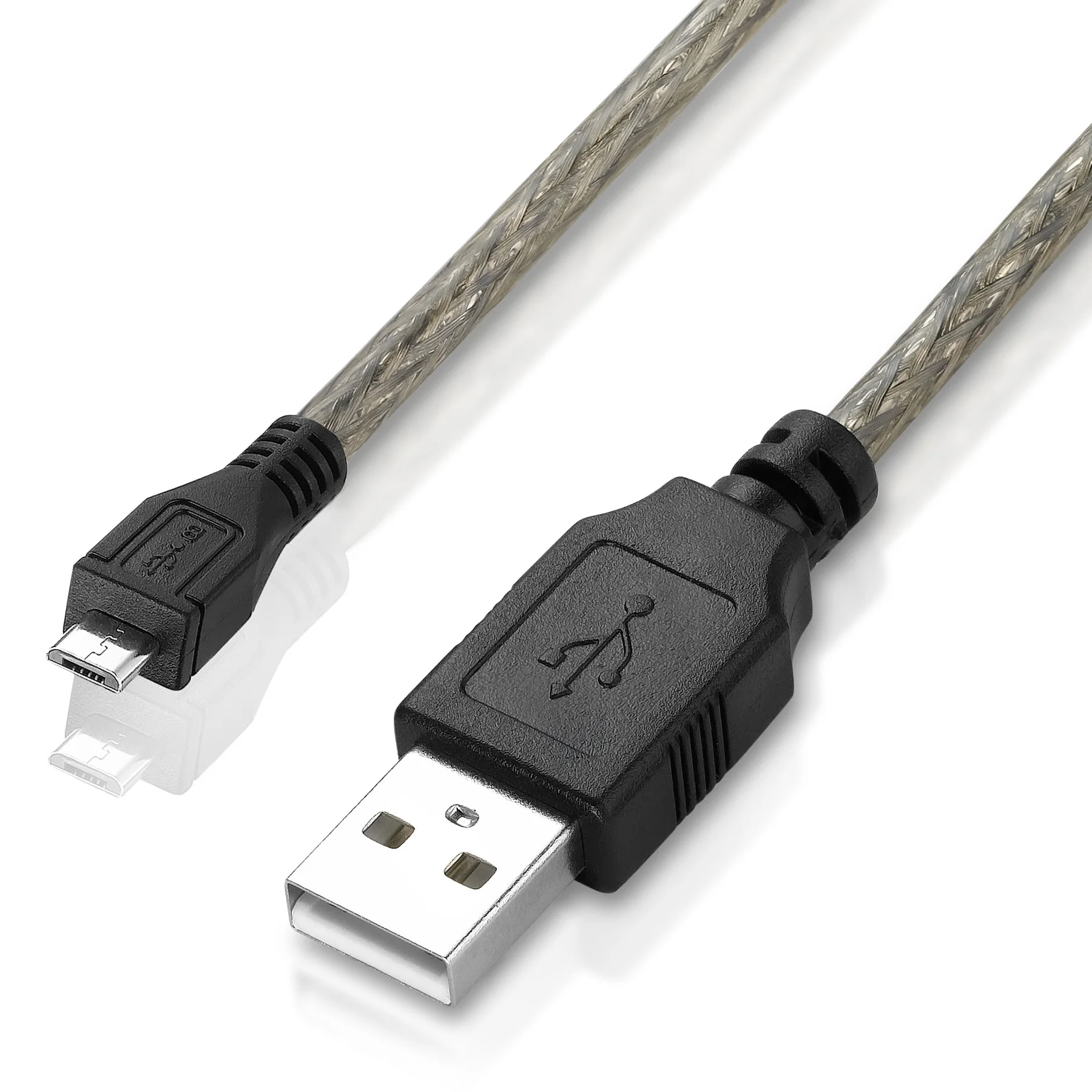 Bochara Micro USB 2.0 kabel danych USB-A do podwójne ekranowanie Mirco-B (folia + pleciony) przezroczysty czarny 1.5m 3m 5m 10m