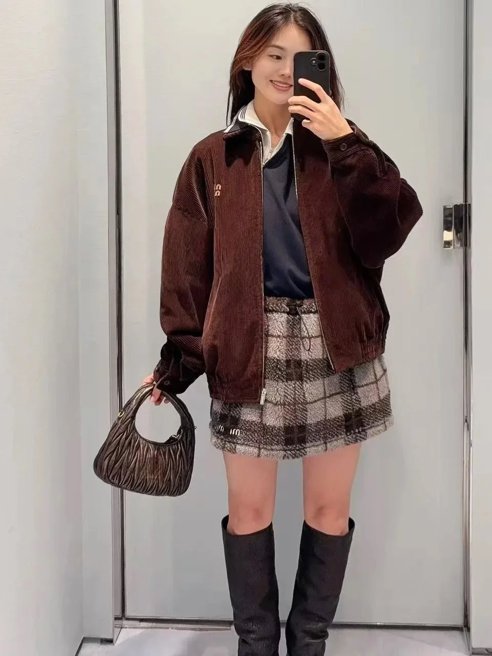 Lottie haut de gamme hiver Jaet manteau femmes coton velours côtelé cuir Logo broderie décontracté Sle Long Sve fermeture à glissière